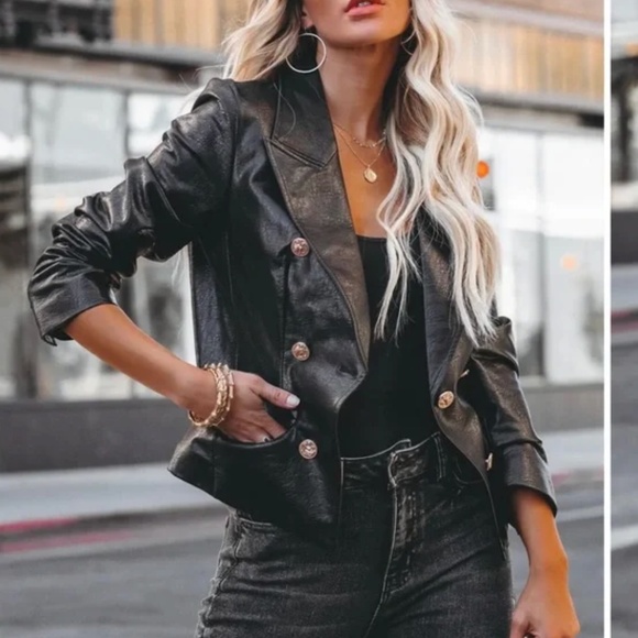 VICI- LENNY POCKETED FAUX LEATHER BLAZER - Picture 1 of 8